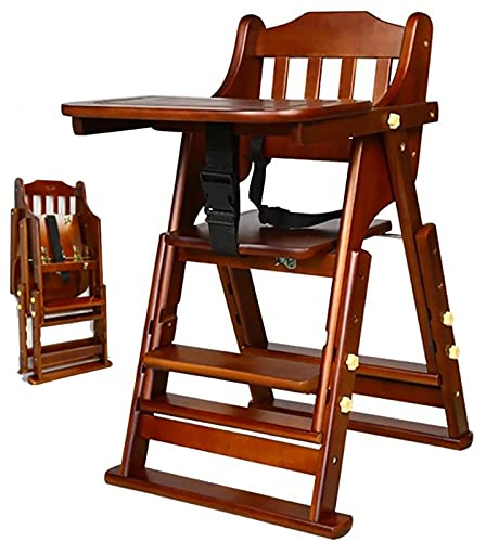 DUNAKE Newborn Set-Baby hochstuhl klappbar,Baby Holz Hochstuhl ab Geburt inkl.Aufsatz für Neugeborene-mitwachsend,mitwachsend kinderhochstuhl,einstellbare Höhe (Color : Brown)