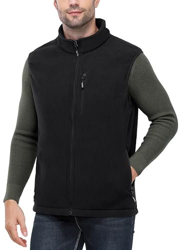 Outdoor Ventures Herren Fleeceweste Full Zipp Warme Herrenwest Ärmellose Jacke mit 5 Taschen Atumngsaktive Outdoor Sporten Bodywarmer Vest für Wandern Camping Schwarz L