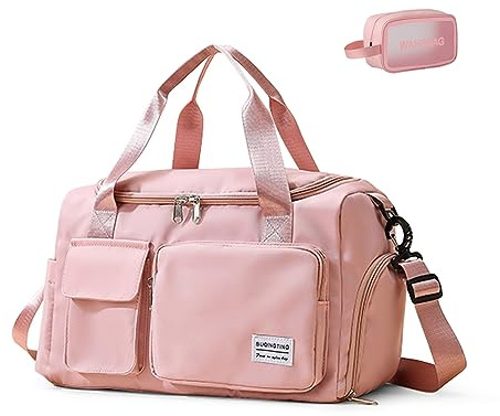 Small Gym Bag for Women, Waterproof Travel Duffle Bag Carry On Weekender Bag with Shoe Compartment & Wet Pocket, 01#Pink, Gym Bag & Toiletry Bag, Gym Bag & Toiletry Bag