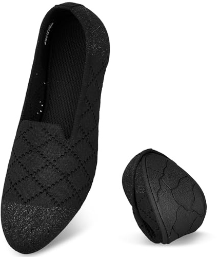 Puxowe Women’s Ballet Flats Shoes Slip On Knit Dress Shoes Pumps Round Toe Ballerinas for Woman Comfort | Comfortable Flats with 2 Removable Insoles, Arch Support, Lightweight Foldable Shoes for Work, Travel & Everyday Casual