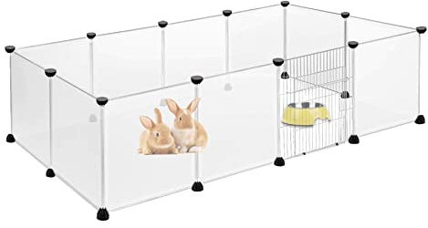 Froadp 145x75x48cm Enclos Individuel Lapin XL Cages Grillagé pour Petits Animaux Clôture pour Chiots avec Porte Parc pour Petits Animaux Domestiques, Chaton, Rongeurs (Blanc)