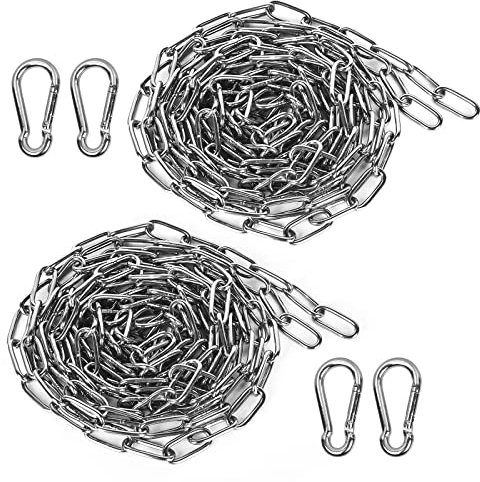 Vegena Edelstahlkette Hängesessel Kette 2 Stücke, 2 Meter Stahlkette Ø3mm Rundstahlkette mit Karabiner Edelstahl für Schaukeln Hängesessel Hängematten Sandsäcke Blumentöpfe Vogelkäfig Hundekette