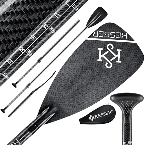 KESSER® Pagaie professionnelle Speed en carbone avec sac – 3 pièces pour SUP Kayak Stand Up Paddle – Légère 700 g Pagaie télescopique réglable 165 cm à 210 cm Système d'emboîtement