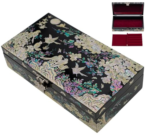 February Mountain Mother of Pearl Jewelry Box with Removable Ring Tray - Gifts for Women Birthday Wedding Christmas