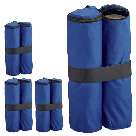 Relaxdays Pavillon Sandsäcke, 4er Set, Oxford-Gewebe, zum Befüllen mit Sand, Beschwerer Partyzelte, Gewichtssäcke, blau