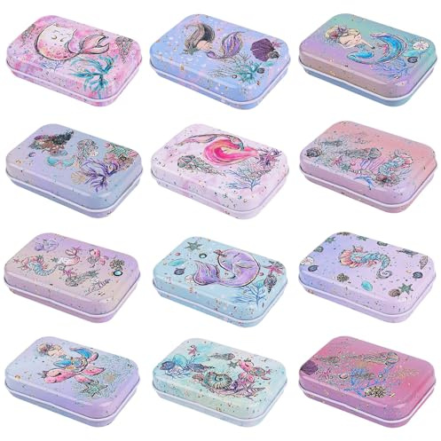 Framendino, 6 Pack Mini Tinplate Boxes Mermaid Tin Trinket Jewelry Coin Box Small Containers with Lid for Bead Storage Case (Random Color)