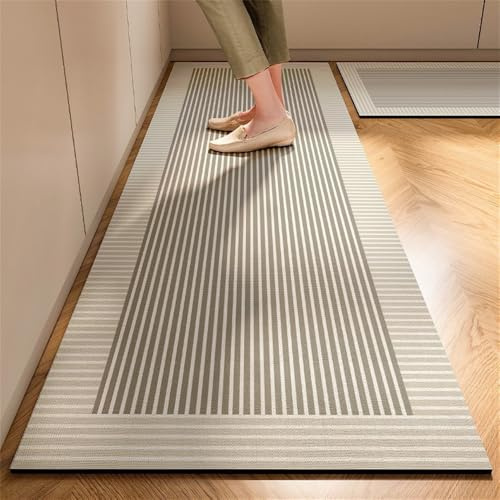 Highdi Tappeto Cucina Antiscivolo Tappeto Passatoia Cucina Lavabile Tappeto da Cucina Lungo Modello di LineaTappeti Runner Tappeto Corridoio per Ingresso Soggiorno Bagno (Grigio,60x180cm)