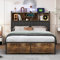 ADFUNIT Metallbett 180x200 cm mit 2 Schubladen Stauraum, LED-Kopfteil mit USB-Buchse, Polsterbett Doppelbett Bettgestell aus Metall mit Lattenrost, Vintage Braun +Schwarz