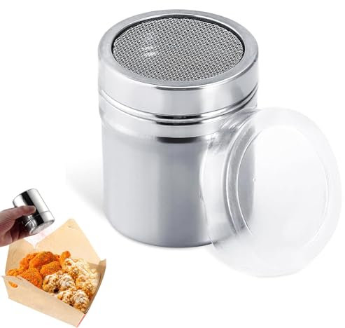 Icing Sugar Shaker,Coffee Icing Sugar Shaker Duster,Chocolate Shaker for Cappuccino,Stainless Flour Shaker,Coco Spice Powder Shaker,Steel Flour Dredger with Lid,for Restaurant and Kitchen