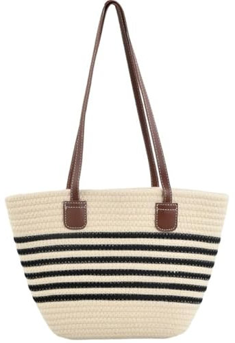 Anseom Stroh Handtasche Damen Sommer Strandtasche Handgewebte Einkaufstasche Boho Groß Umhängetasche für Strand, Reisen, Urlaub, Shopping