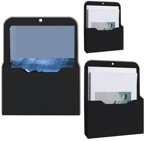 CAAGGMM Magnetisk dokumenthållare, 3 stycken svarta kylskåpsmagnet, kontorsmaterial förvaring A4-papper brevhållare, magnetisk pappershållare dokumenthållare, för hem, svart