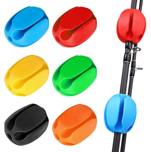 Lot de 6 pinces à cravates pour canne à pêche - Fixation en caoutchouc - Boule fixe - Accessoire de protection résistant à l'usure - Accessoire de pêche dense - Pince à canne à pêche caoutchoutée