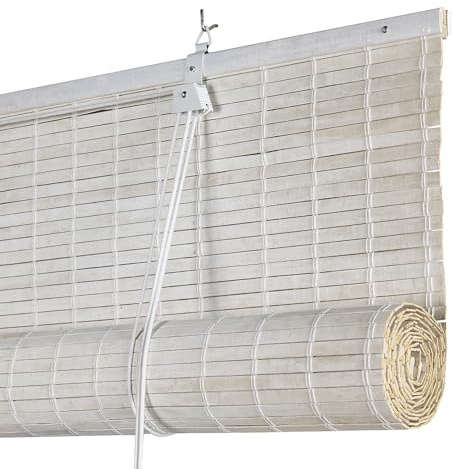 Store Bambou Intérieur Lames 8 mm STORESDECO Store Enrouleur Naturel Style Persienne pour Fenêtres et Portes Intimité Protection Solaire Finition Mate Blanc 60x175 cm (Largeur x Hauteur)
