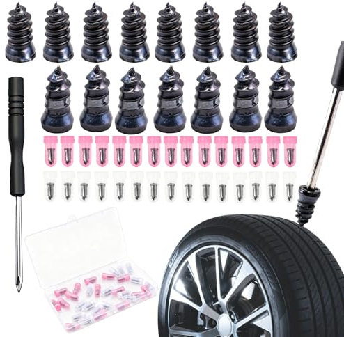 ONGNIUU 30 Pezzi Kit Riparazione Pneumatici Auto, Chiodi in Gomma per Foratura, con Cacciavite, Riparazione Rapida per Auto, Moto, Camion, Furgoni e Trattori