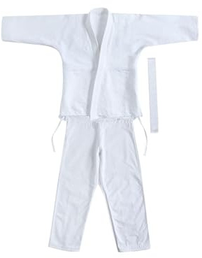 wisoolkic Judo Gi Karate Judo Gi Uniform Herr Kvinnor Vuxna Träning Andningsbar Lätt Bomull Kampsportskläder Tyg Jiu Jitsu Uniform Karatekläder Elev, Vit, 165 cm