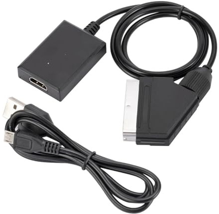 Treayes 1080P HDMI-Compatible to SCART Video Audio Upscale Converter Adapter for HD TV DVD for Sky Box STB Plug and Play DC Cable