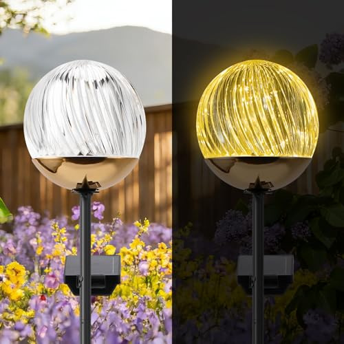 Solar Ball garden Stake Lights - Elegant Outdoor Acrylic Ball Garden Lights, Exquisite Solar garden Globe stake light,out door decor for Yard, Pathway, Patio , gifts for Mom (Black stake , 2 pack)