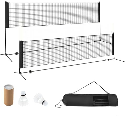COSTWAY Badmintonnät utomhus 420 cm, volleybollnät trädgård, fjäderbollnät justerbar höjd med 2 fjäderbollar och bärväska, bärbar badminton set med nät för badminton tennis volleyboll (svart)
