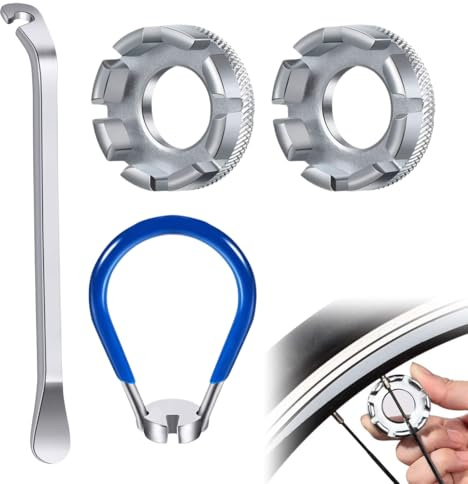 4 Pcs Kit de Cle a Rayon pour Velo, Clés Rayon Vélo Kit Outils avec 1 Démonte Pneus Kit 4 Pièces Réparation Vélo, Outils Velo pour Entretien et réglage des Roues de vélos