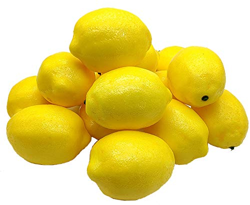Aisamco 15 Stück Künstliche Zitronen 10cm x 7cm Kunstfrüchte Künstliche Gelbe Zitronen Schaum Zitrone für zu Hause Küche Gefälschte Obstschale Zitronen Kranz Girlande Dekoration