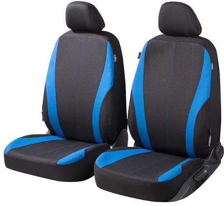 Walser Autositzbezüge Dundee mit Reißverschluss, Zipp-IT Schonbezüge, 2 Vordersitzbezüge schwarz/blau 11855