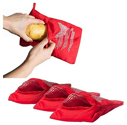 Lot de 4 pochettes lavables pour pommes de terre au micro-ondes réutilisables utilisées pour faire des pommes de terre parfaites en 4 minutes Rouge 25 x 19 cm