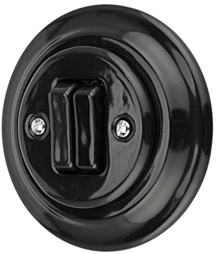 Unterputz Porzellan Retro Doppelschalter, All-in-One, Serie PR1 schwarz