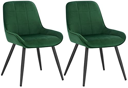 WOLTU Matrumsstolar set om 2, stoppade stolar i sammet, köksstol, accentstol för vardagsrum, sovrum, kök, ergonomisk stol med ryggstöd, mörkgrön, BH331dgn-2
