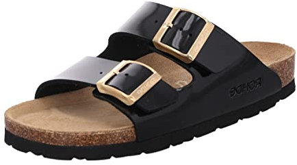 Rohde Damen Pantolette Lack Zwei Schnallen Kork Fußbett Alba 5576, Größe:39 EU, Farbe:Schwarz