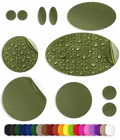 aZengear Reparaturflicken (30+ Farben) für Daunenjacken, Steppjacken, Zelte, Schuhe und Polster, selbstklebend, wasserdicht, reißfest sowie kälte- und hitzebeständig (11 Stück, Olive)