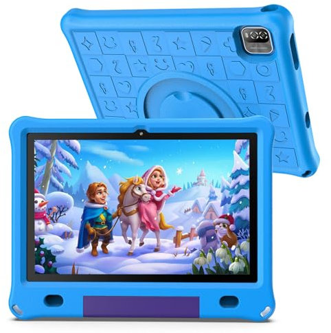 PRITOM Tablet Android 12 per bambini, schermo IPS HD da 10 pollici, 3GB+64GB, software per bambini preinstallato IWAWa, controllo delle app educative di gioco, WiFi, con custodia a prova di bambino