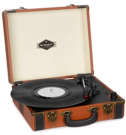 Auna Jerry Lee BT - Tocadiscos Con Bluetooth, Altavoces Estéreo, Grabación y Reproducción, USB, AUX, 33/45/78 RPM, 3 Tamaños de Discos de Vinilo, Marrón Oscuro