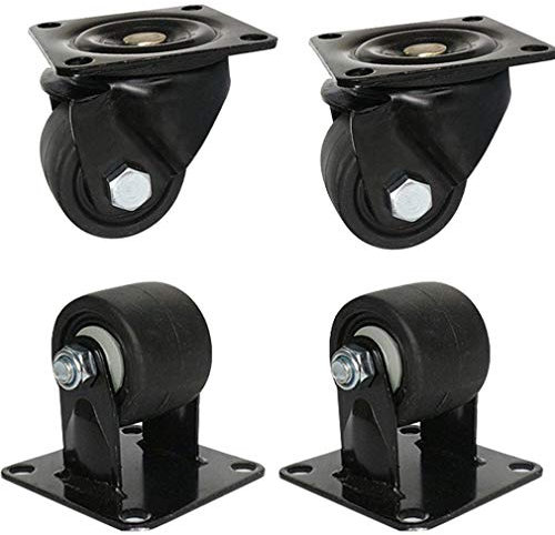 Rotelle girevoli industriali 4 pezzi, rotelle per mobili in nylon, nere, resistenti, piastre superiori a 360°, baricentro basso, resistenti all'usura, carico simo 1200 kg (2,5 pollici, fisse