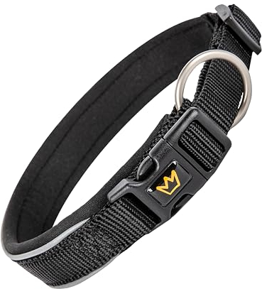 Rudelkönig Hundehalsband Paola - Verstellbares Hunde Halsband aus Nylon - Reflektierendes Hundehalsband mittelgroße Hunde in schwarz