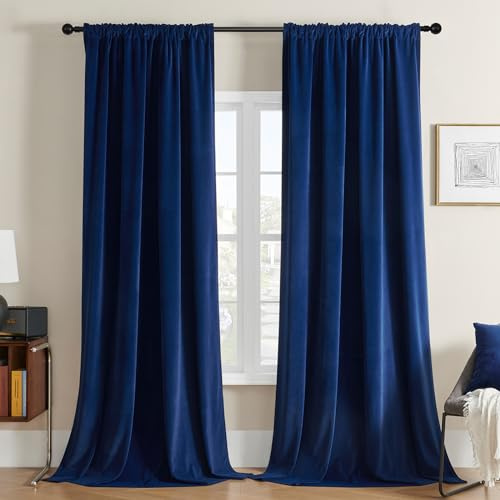 Joydeco Cortinas Salon de Terciopelo Térmicas 2 Piezas, Opacas y Aislantes, para Dormitorio Moderno (140x240cm, Azul Marino)