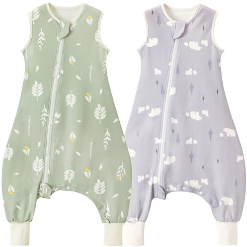 Nivolltha 2 Pack Baby Sleeping Bag with Feet 1 TOG Cotton Foliage & Bear M