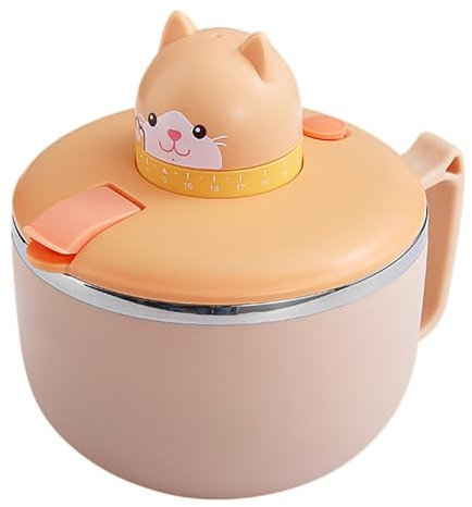 LUPATDY Ramen-Schüssel mit Deckel Instant Nudelschüssel 1200ml Tragbare Pastaschale aus Edelstahl mit Timer und Belüftungsloch, Bowl-Schüssel für Paste, Bento Mittagessen (Katze)
