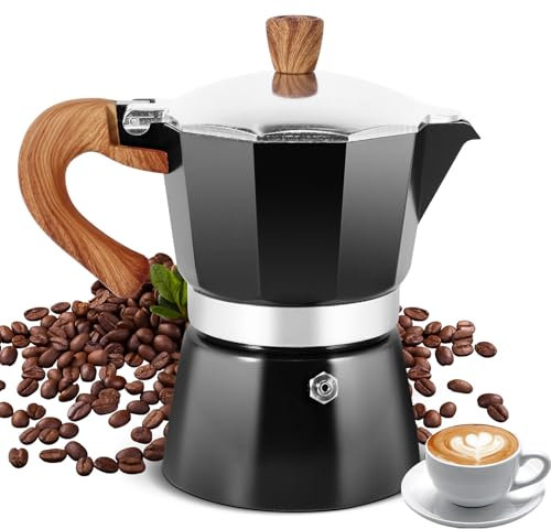 AOZBZ Stovetop Coffee Maker 150ml/3 Cups, Aluminium Moka Pot Italian Espresso Maker with Heat-Resistant Handle, Black