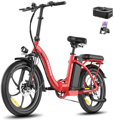 Fafrees F20 E-cykel vikbar 20 x 3,0 tum, uppgradering 2025 Ebike män 250 W, elcykel 20 Ah/720 Wh batteri, E-cykel kvinnor 25 km/h, Fatbike 7S, Pedelec vikbar cykel lagervikt 140 kg (röd)