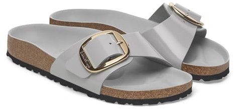 BIRKENSTOCK Madrid Big Buckle Natural Leather Patent High-Shine Stone Coin Normale Weite Gr. EU 37