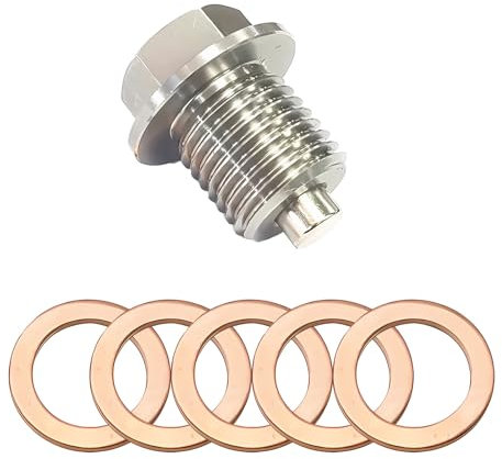 LEMLIN Magnetische Ölablassschraube M14 x 1,5, Ölablassschraube mit Dichtring, Magnetische Dichtung Ölwannenablassmutter, Edelstahl Ölwanne Auto Ölschraube mit 5 Stück Dichtungen