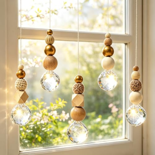 Attrape Soleil,5 Pièces Suncatcher,Attrape-Soleil en Cristal,Décoration de Fenêtre à Suspendre,Soleil Cristal,Suspendu Suncatcher Pendentif en Cristals,pour la Maison,Bureau