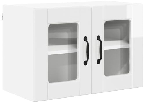 Heofavd Armario de cocina suspendido para cocina, color blanco brillante, 60 x 31 x 40 cm, mueble superior de madera con 2 puertas y estantes para interiores