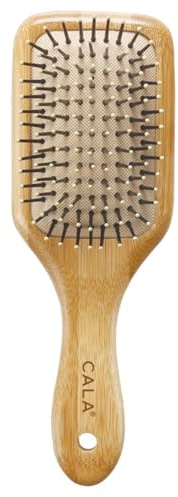 CALA Bamboo Paddle Hair Brush, Medium Size, Eco-Friendly Bamboo Handle, Flexible Cushion Base & Ball-Tipped Bristles, Gently Detangles Wet or Dry Hair, Smooths & Straightens
