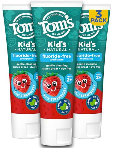 Tom's of Maine Natural Kid's Fluoride Free Toothpaste, Ages 2+, Silly Strawberry, 5.1 oz. 3-Pack (back in original formula)