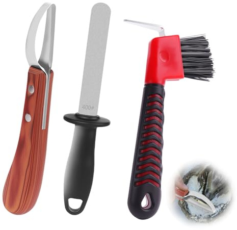 ETCYAOXIN 3-in-1 Farrier Hoof Knife with Built-in Sharpenerener & Horseshoe Brush–High Carbon Steel Blade,Sharpener Hoof Knife,Hoof Knife Sharpenerener for Professional Trimming, Grooming & Hoof Care
