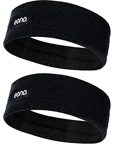 Eono Elastic Sports Headband 2Pack Unisex High Absorption Sweat Band Hair Band for Running, Fitness, Tennis & Outdoor Activities