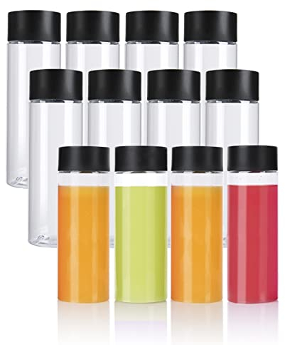 ZMCYN 10ounce/300ml Empty Plastic Juice Bottles with Black Lids, Clear Reusable Smoothie Bottles Plastic PET Bottle for Homemade Juice Drinks and Milk(12 Pack)