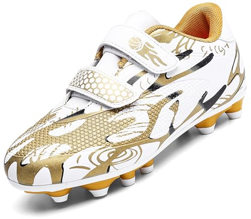 Unitysow Chaussures de Football Garçon Spike Crampons Professionnel Antidérapant Athlétisme Entrainement Chaussures de Sport Enfant Chaussures de Foot,Blanche,37 EU