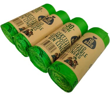 Eco Green Living Sacs Poubelles sans Plastique, Conçus pour se Décomposer Naturellement, Poubelles Solides et Étanches, 30 Litres, 18 Sacs, Paquet de 4